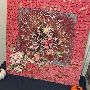 Floral Geometric Art in Pink and Red